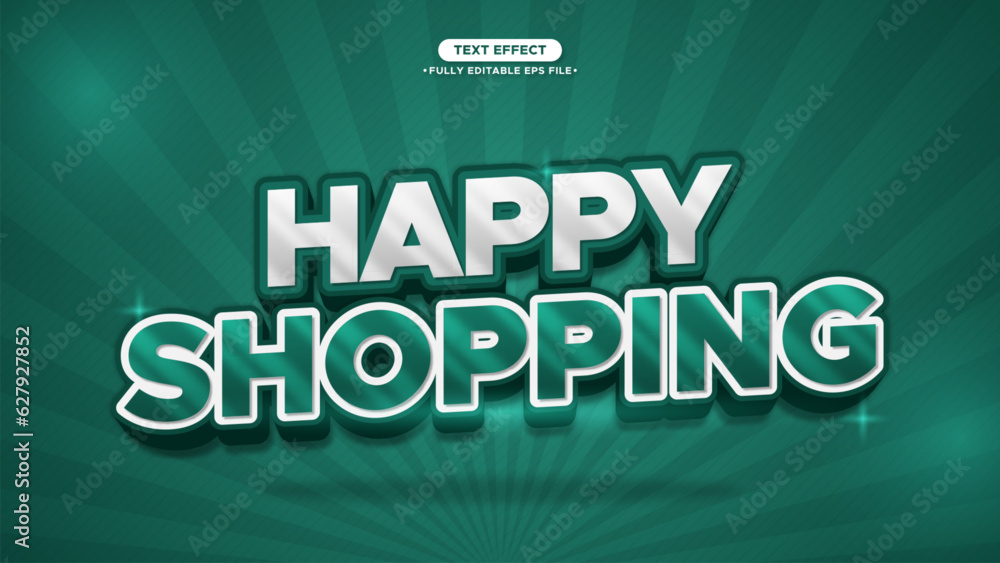 Happy Shopping 3D Text Effect with Green Color and Glow Style
