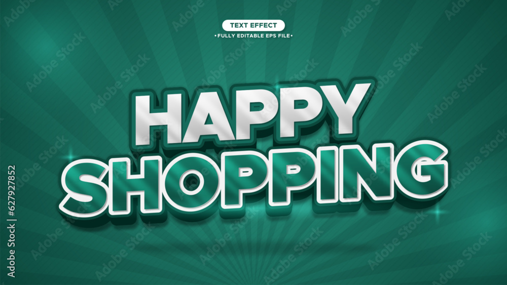 Happy Shopping 3D Text Effect with Green Color and Glow Style Stock ...