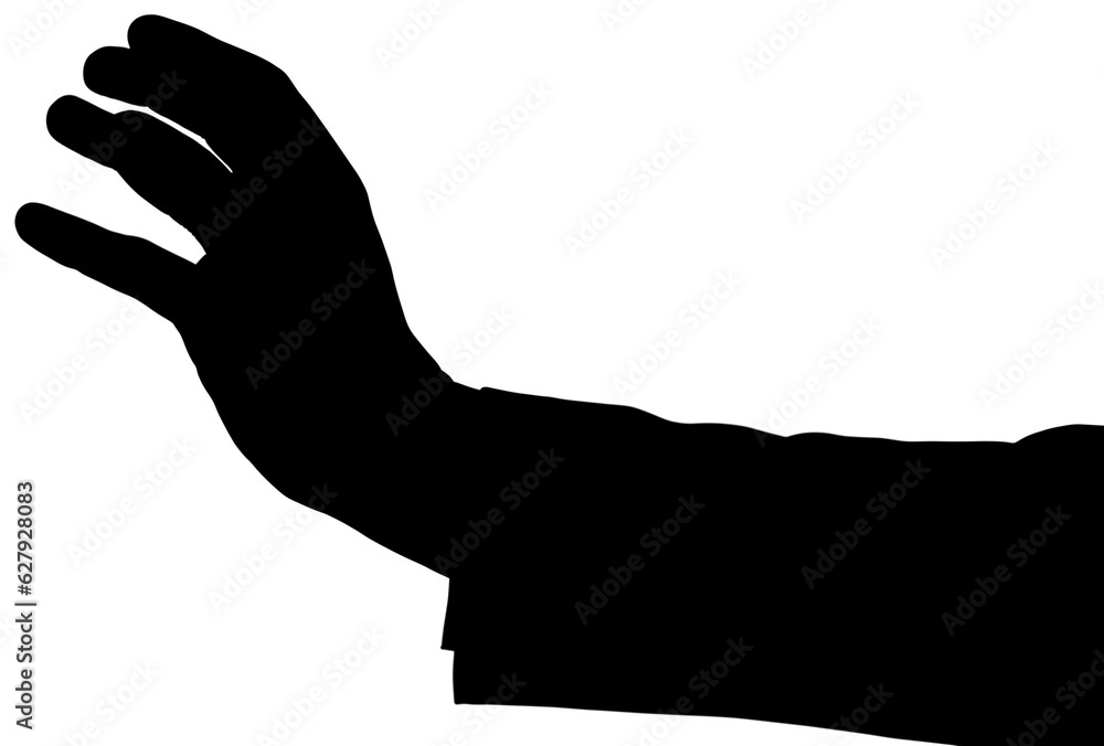 Digital png silhouette of reaching human hand on transparent background Digital png silhouette of reaching human hand on transparent background