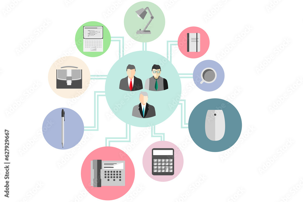 Digital png illustration of business icons and network of connections on transparent background Digital png illustration of business icons and network of connections on transparent background