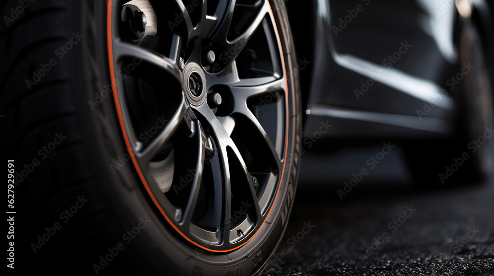 Captured in detail, the car wheel boasts a sturdy black rubber tire designed for smooth driving experience.