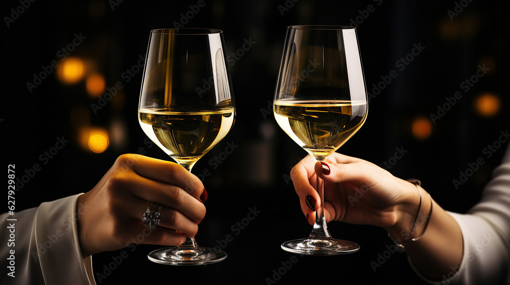 In a cozy bistro, the two friends are relishing the moment as they clink their glasses of wine together in a toast to their friendship.