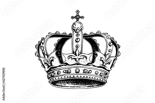 Hand drawn crown ink sketch. Engraving style vector illustration.