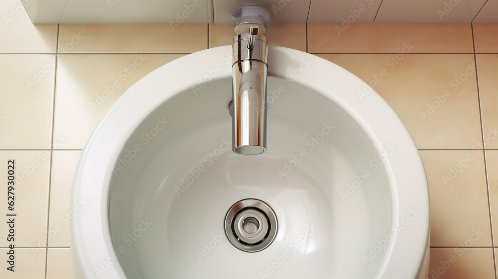 Fototapeta premium A modern wash basin is featured in the new bathroom interior.