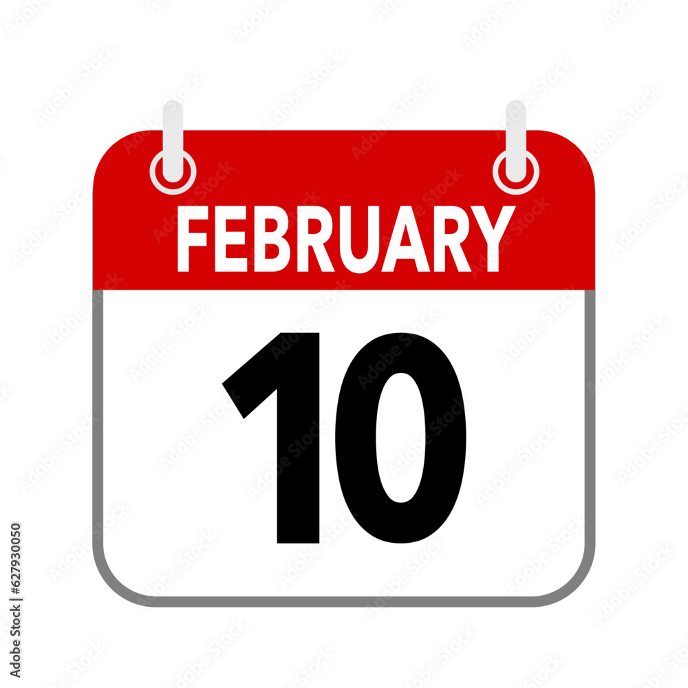 10 February, calendar date icon on white background. 10 February, calendar date icon on white background.