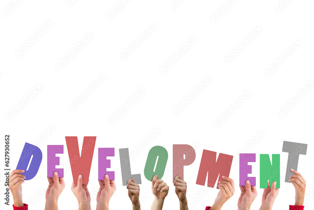 Digital png illustration of hands with development text on transparent background Digital png illustration of hands with development text on transparent background