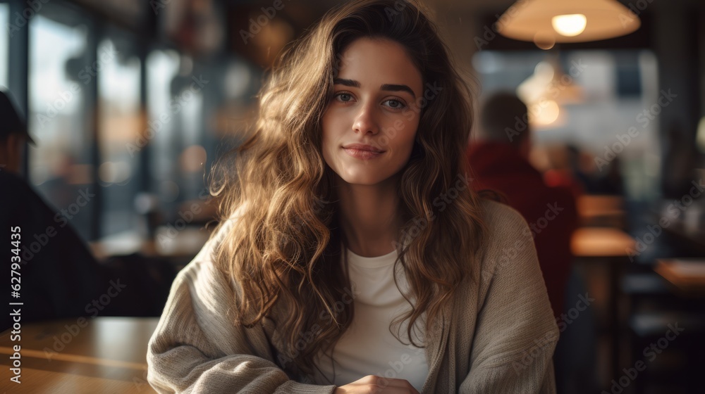 Thoughtful Woman in a Warmly Lit Café Thoughtful Woman in a Warmly Lit Café