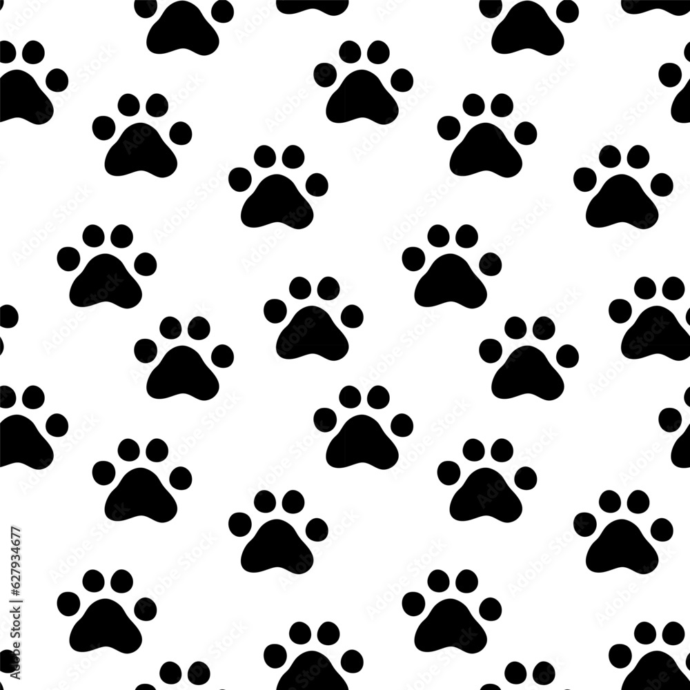 Fototapeta premium Seamless pattern with paw prints of cat or dog. Cute monochrome animalistic background.
