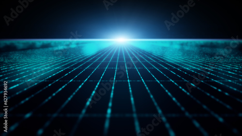 Foto Immersive cyber space with captivating motion abstract matrix particles forming a mesmerizing grid amidst futuristic wonders
