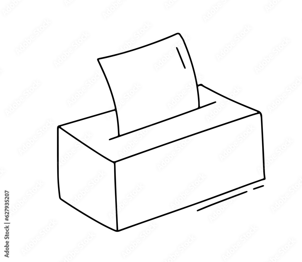 Line tissue box isolated on white background. Outline doodle sketch Line tissue box isolated on white background. Outline doodle sketch