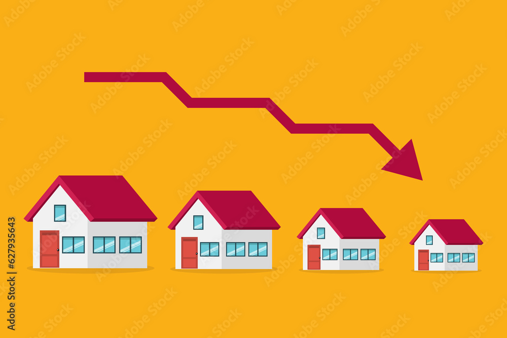 Housing price falling down, real estate or housing price rising low prices. Property and housing market collapse. Recession, Housing, Real Estate Crisis. Housing price falling down, real estate or housing price rising low prices. Property and housing market collapse. Recession, Housing, Real Estate Crisis.