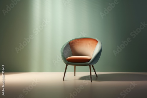 Elegantly Designed Soft Brown Chair in Photorealistic Rendering  Capturing Minimalist Beauty  Light Orange and Light Emerald  generative ai
