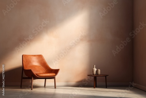 The Comfort of Home  Hazy Light  Leather Chair  and the Warmth of Light Orange and Bronze Minimalist  generative ai