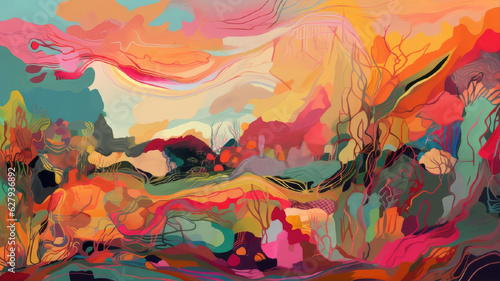 Landscape illustrations in styles ranging from abstraction to impressionism and pixel art © AlexanderD