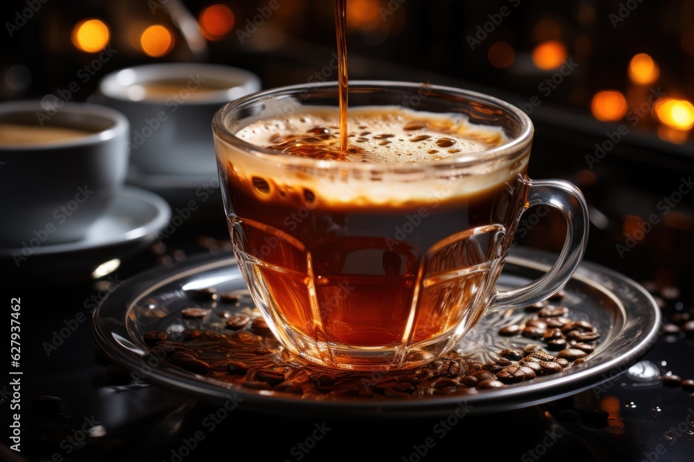 Up close of espresso poured from a professional coffee maker Up close of espresso poured from a professional coffee maker