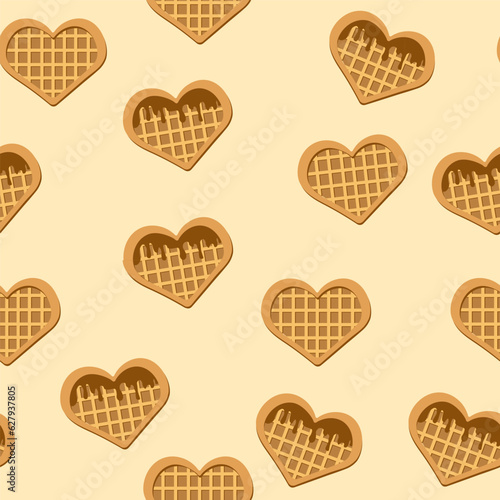 waffle, heart shape seamless pattern. Vector illustration.  Happy National Waffle Day,Suitable for waffle shop