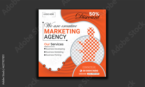 Business marketing agency promotion social media post template. Editable square banner design with place for the photo