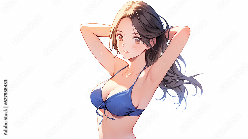 Obraz premium hand drawn cartoon anime cool swimsuit girl illustration in summer