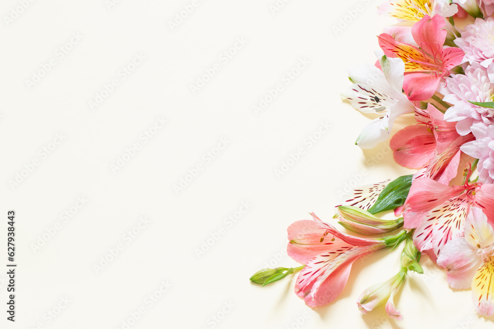 alstroemeria and chrysanthemums  flowers on yellow  background