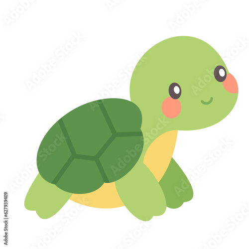 Children's flat vector illustration on white background. Cute green turtle . Vector illustration