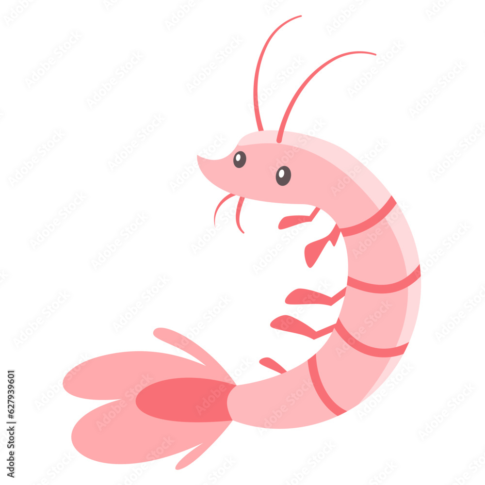 Fototapeta premium Children's Flat vector illustration on white background. Pink cute shrimp . Vector illustration