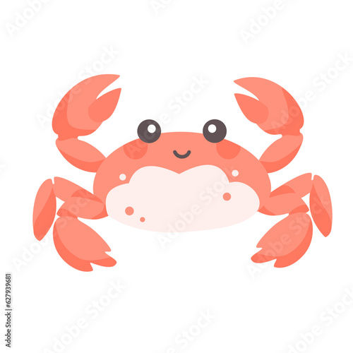 Children's flat vector illustration on white background. Cute pink crab . Vector illustration
