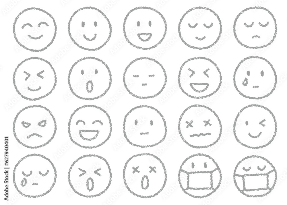 クレヨン素材 手描きの顔文字アイコン
