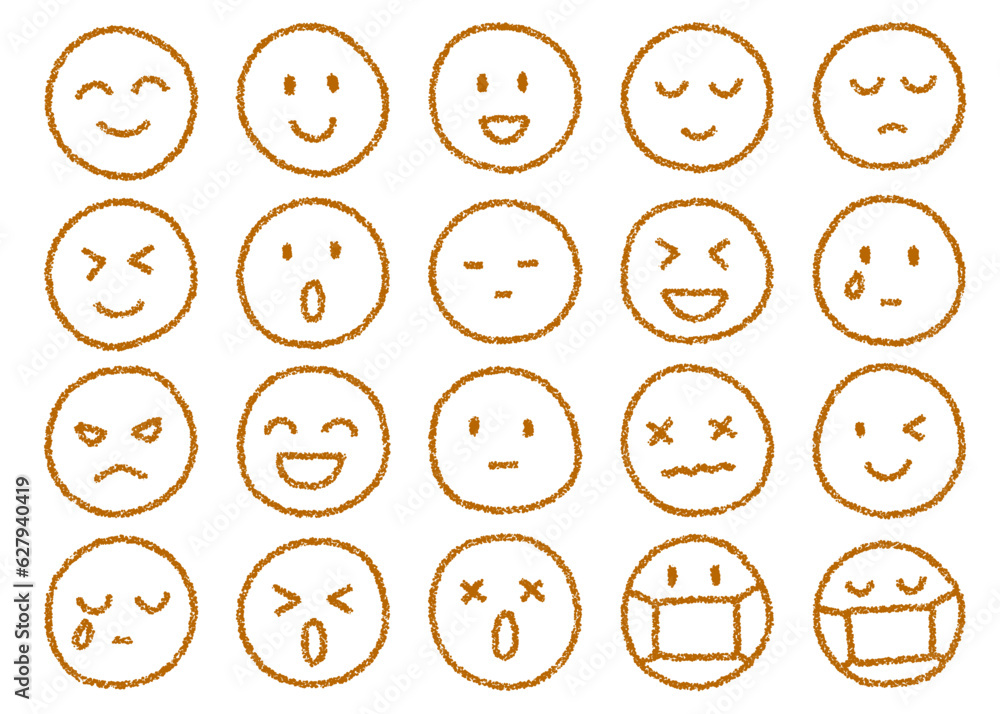 クレヨン素材 手描きの顔文字アイコン クレヨン素材 手描きの顔文字アイコン