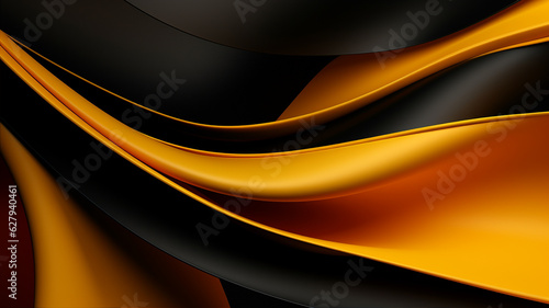 Creative abstract black and yellow 3d dark waves background. Generative AI