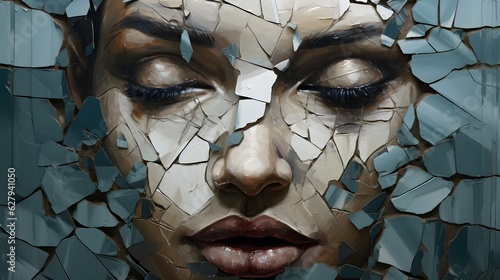 close up look of a shattered woman face 