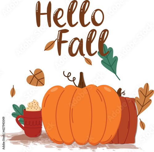 Hello fall T shirt design Illustration