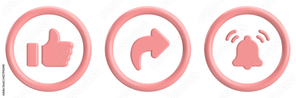 Like share subscribe button. 3D illustration. Like share subscribe button. 3D illustration.
