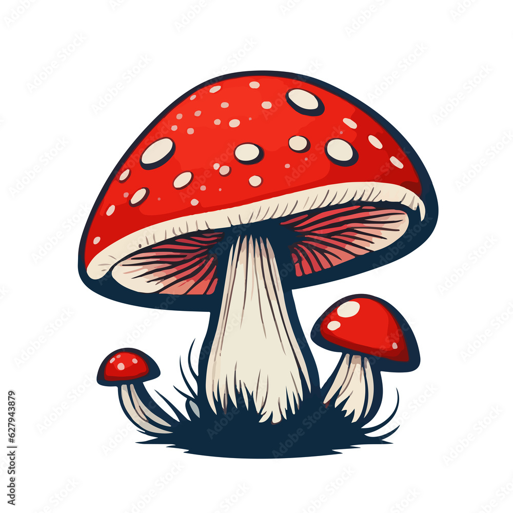 A groovy illustration featuring a red mushroom with surrounding flowers, evoking a trippy and psychedelic retro vibe A groovy illustration featuring a red mushroom with surrounding flowers, evoking a trippy and psychedelic retro vibe