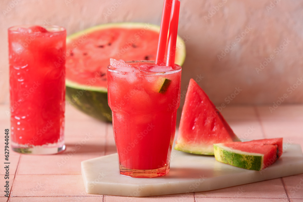 Glass of tasty watermelon fresh on table Glass of tasty watermelon fresh on table
