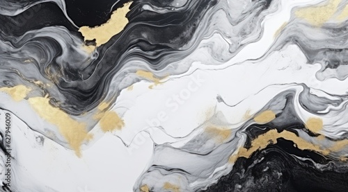 Abstract marbled background. Luxurious elegant black and white marble stone texture, with gold details. Generative AI