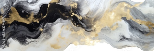 Abstract marbled background. Luxurious elegant black and white marble stone texture, with gold details. Generative AI