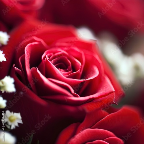 Red roses and babys breath. Shallow depth of field