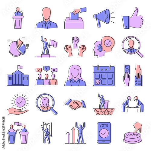 Politics and voting line icon set