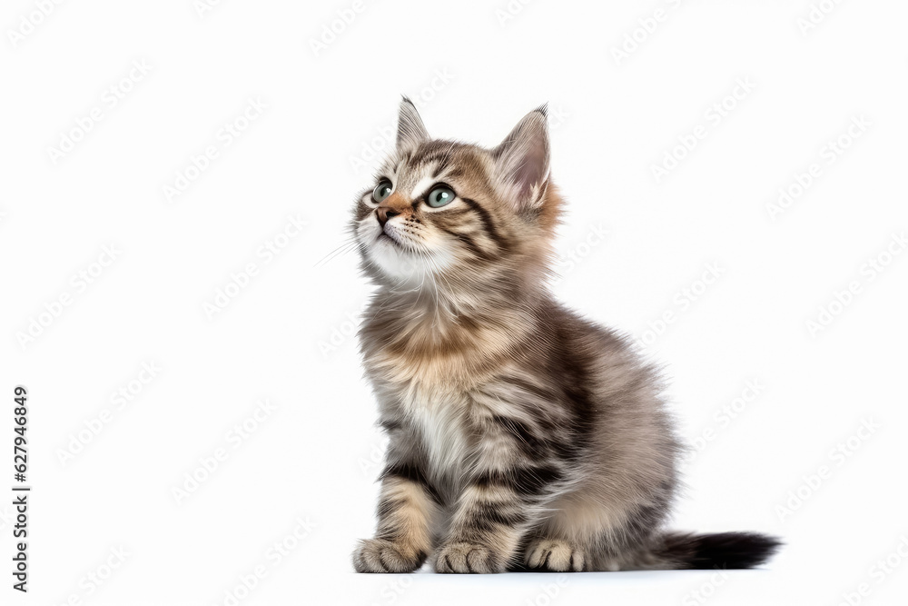 Obraz premium Portrait of handsome young cat isolated on white background , Created with Generative Ai Technology