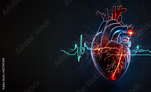 anatomy Human heart with cardiogram on ecg medical copy space background