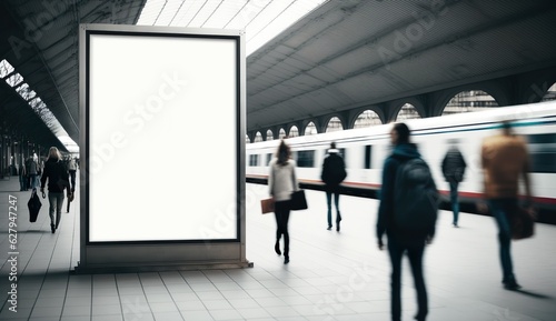 empty blank billboard mockup template or advertising poster in a train