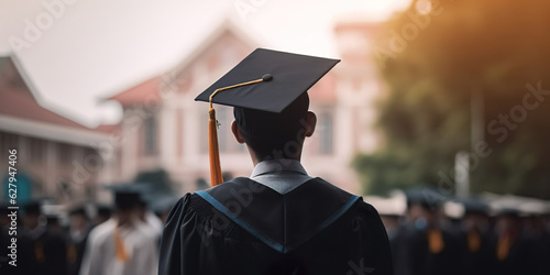 man of university graduates wearing graduation gown cap