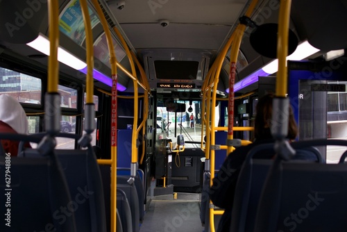 view of the interior of an intercity bus in Edmonton Alberta Canada