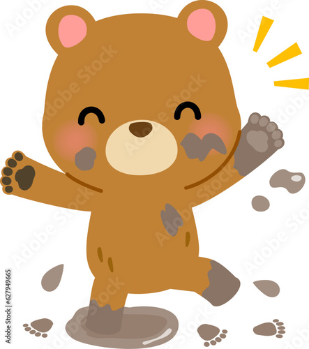 泥遊びをするクマのキャラクター