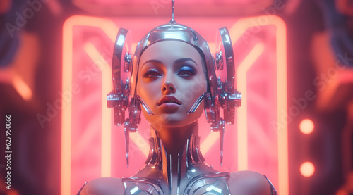 Beautiful female robot with artificial intelligence. AI generated