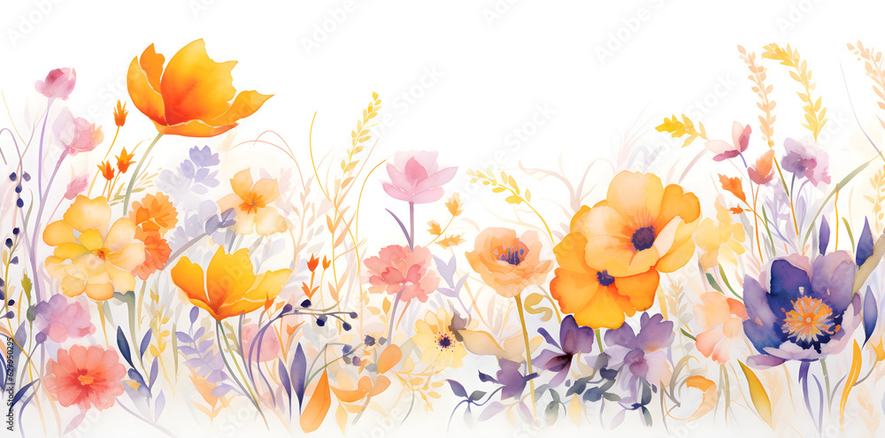 colourful watercolour floral background of flowers on white background for wedding stationary invitations, greetings, wallpapers, fashion, prints