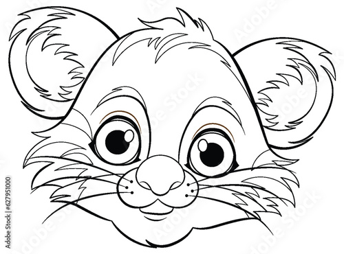 Cute Baby Tiger Cartoon Character Outline for Colouring