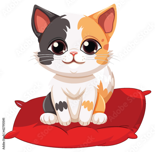 Adorable Cat Sitting on a Cushion