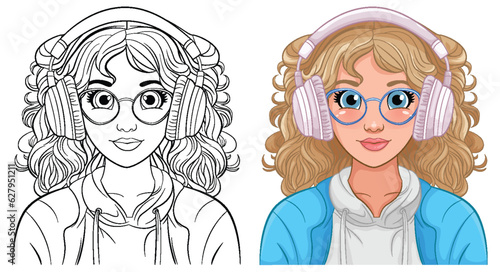 Woman portrait wearing headset listening to music