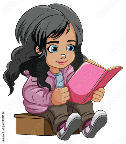 Girl reading book cartoon